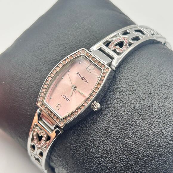 Armitron Silver Tone Pink Crystals Stainless Steel Women’s Watch New Battery - Picture 2 of 8